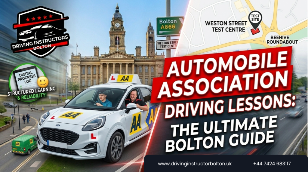 Student taking Automobile Association driving lessons in Bolton to prepare for their test at the Weston Street center. q