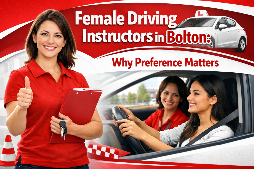Female driving instructor giving lesson to a student in Atherstone UK with learner car