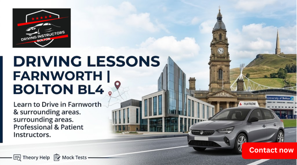 A website blog banner for driving lessons Farnworth Bolton BL4